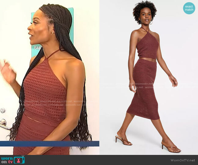 Lucy Paris Mia Crochet Top and Skirt worn by Zuri Hall on Access Hollywood