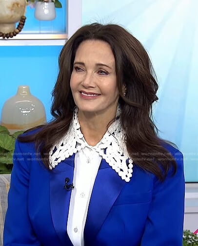 Lynda Carter’s white embroidered collar blouse on Today