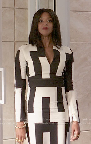 Mallory Book’s black and white printed dress on She-Hulk Attorney at Law