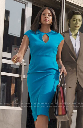 Mallory’s blue keyhole dress on She-Hulk Attorney at Law