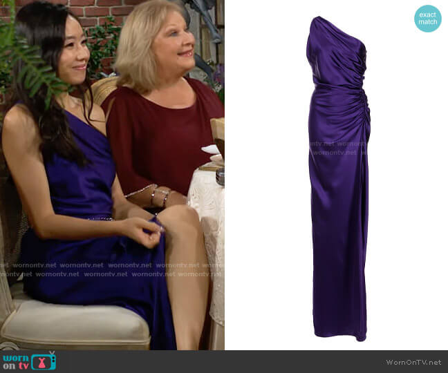 Michelle Mason One Shoulder Silk Gown worn by Allie Nguyen (Kelsey Wang) on The Young and the Restless