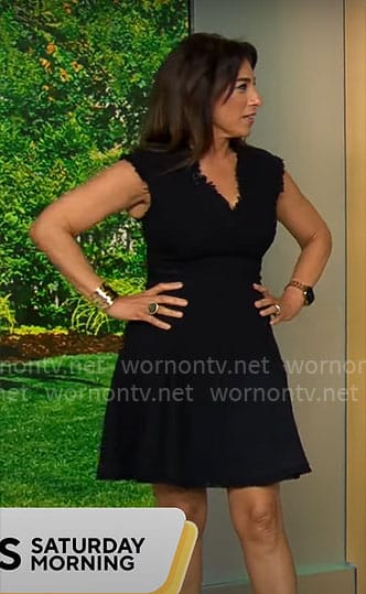 Michelle's black v-neck tweed dress on CBS Saturday Morning