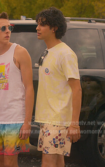 Miguel's yellow floral print shorts on Cobra Kai