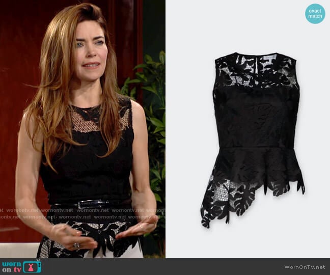 Milly Lena Palm Laced Top worn by Victoria Newman (Amelia Heinle) on The Young and the Restless