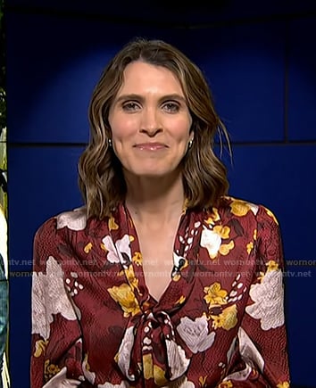 Molly Hunter's red floral tie neck blouse on Today