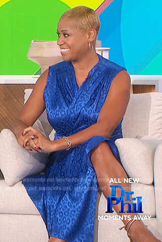 Monique Kelly's blue leopard satin dress on The Talk