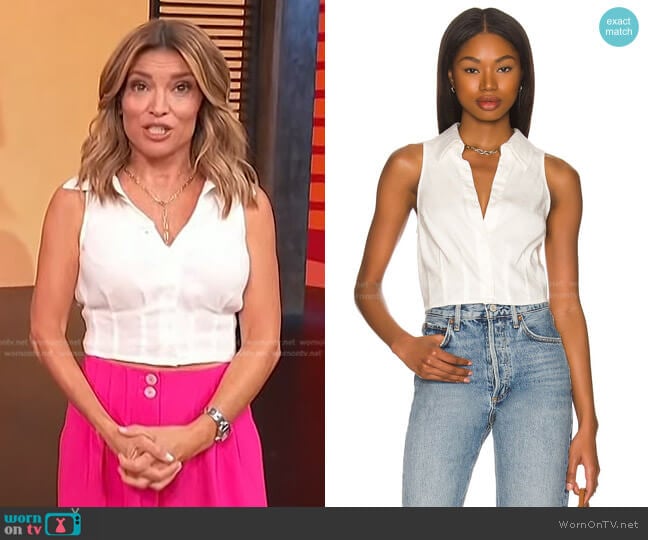 Monrow Linen Halter Polo Top worn by Kit Hoover on Access Hollywood