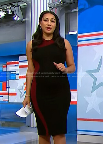 Morgan's black and red colorblock sheath dress on NBC News Daily