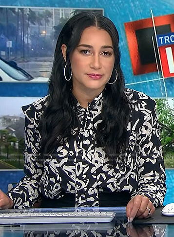 Morgan’s black print tie neck blouse on NBC News Daily