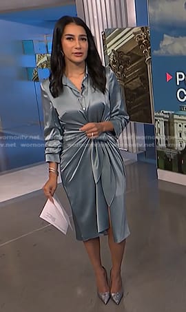 Morgan’s blue satin wrap shirtdress on NBC News Daily