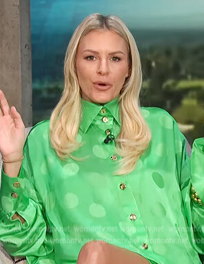 Morgan's green satin polka dot dress on E! News Daily Pop