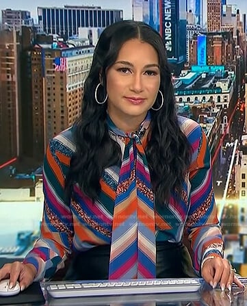 Morgan's striped tie neck blouse on NBC News Daily