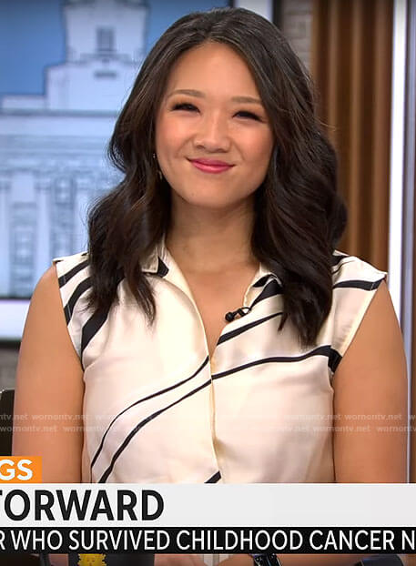 Nancy Chen's wavy stripe pleated dress on CBS Mornings