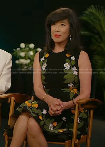 Andrea Jung’s black floral knit dress on Today