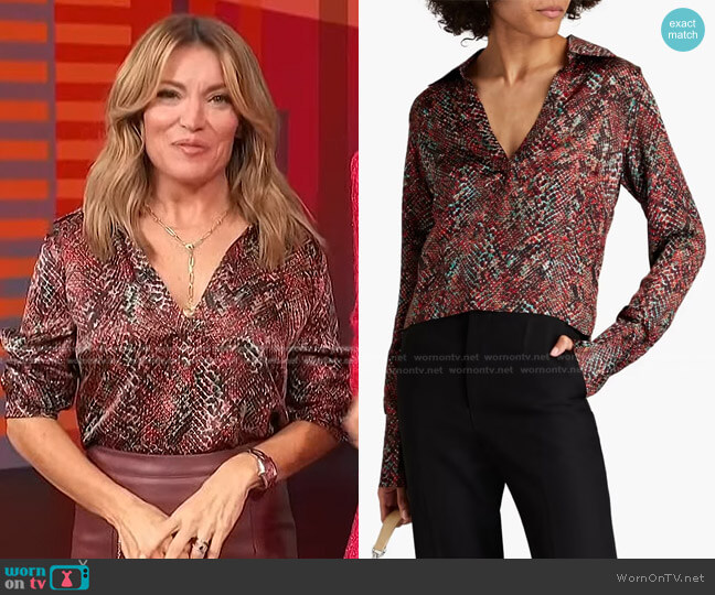 Nicholas Snake-Print Satin Blouse worn by Kit Hoover on Access Hollywood