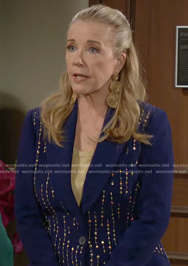 Nikki’s blue embellished suit on The Young and the Restless