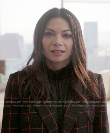 Nikki's black and red checked blazer on She-Hulk Attorney at Law