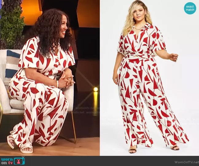  Trendy Plus Size Cropped Knot-Hem Top and Pants worn by Kym Whitley on E! News