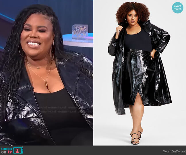 Nina Parker Trendy Plus Size Faux-Leather Trench Coat worn by Nina Parker on E! News