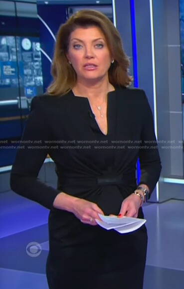 Norah's black gathered sheath dress on CBS Evening News