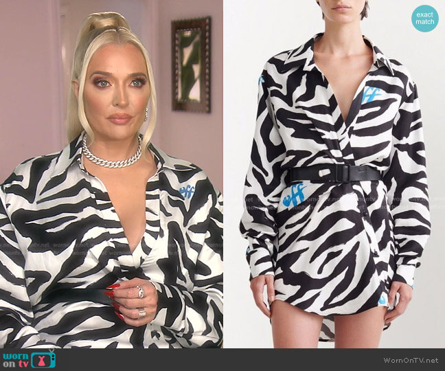 Off-White Zebra-Print Belted Shirt Dress worn by Erika Jayne on The Real Housewives of Beverly Hills