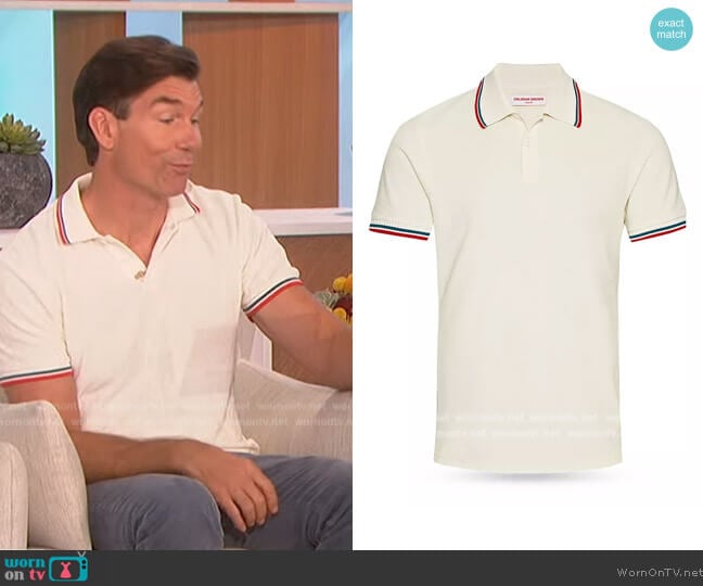 Orlebar Brown Jarrett striped polo shirt worn by Jerry O'Connell on The Talk