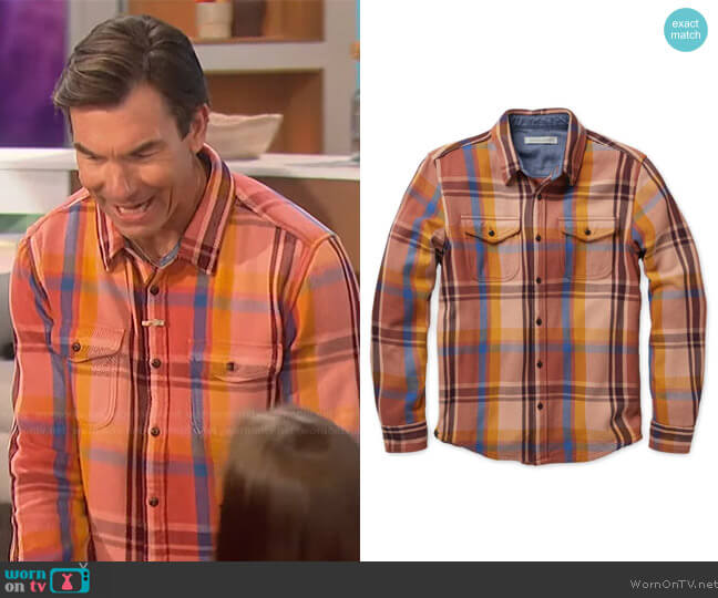 Coral Mav Plaid by Outerknown Blanket Shirt worn by Jerry O'Connell on The Talk
