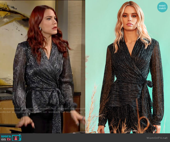 PatBo Lurex Wrap Top worn by Sally Spectra (Courtney Hope) on The Young and the Restless