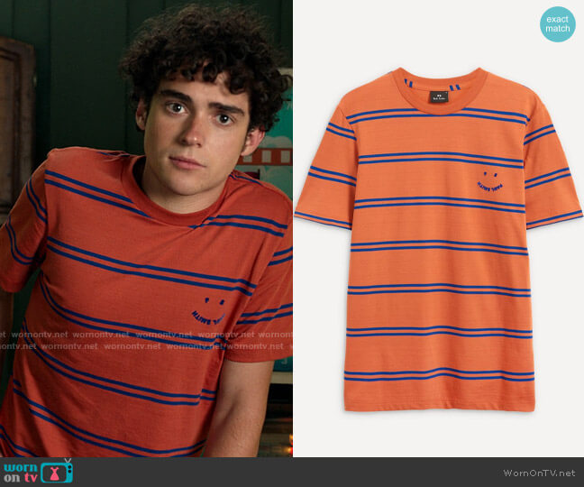 Paul Smith Happy Face Logo Striped Tee worn by Ricky (Joshua Bassett) on High School Musical The Musical The Series