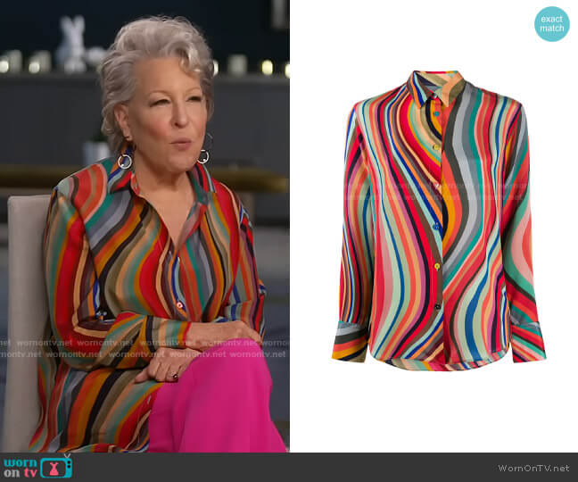 PS Paul Smith Swirl Silk Shirt worn by Bette Midler on CBS Mornings