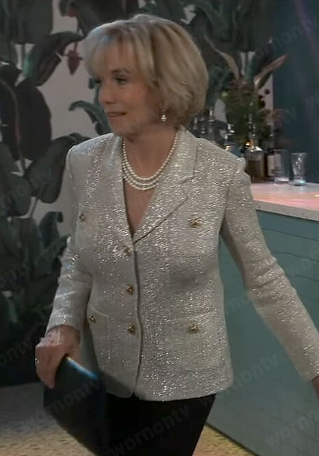 Peyton’s metallic jacket with gold buttons on General Hospital