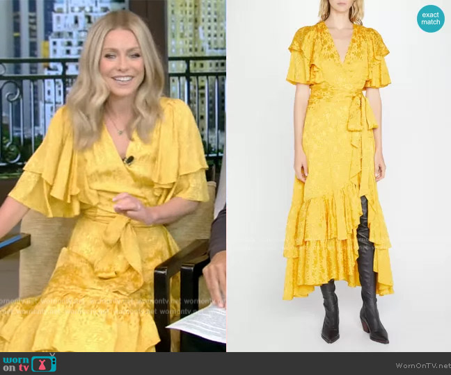 WornOnTV: Kelly’s yellow tiered wrap dress on Live with Kelly and Ryan ...