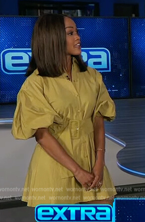 Rachels khaki belted puff sleeve dress on Extra