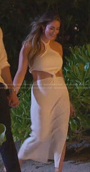 Rachel's white ribbed knotted dress on The Bachelorette