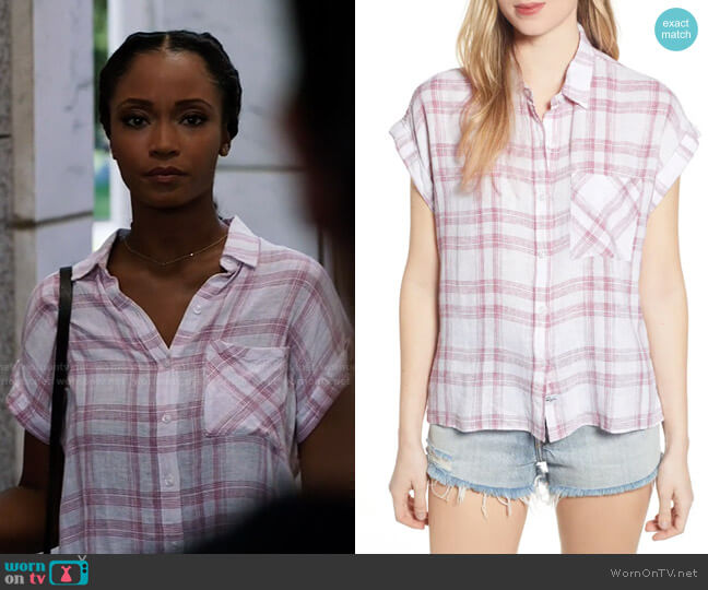 Rails Whitney Plaid Shirt in White Rose worn by April Sexton (Yaya DaCosta) on Chicago Med