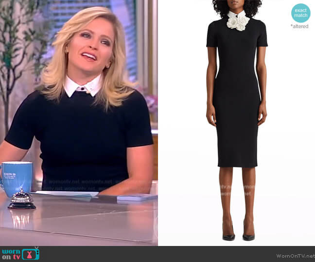 Ralph Lauren Detachable Leather Floral Appliqué & Collar Midi-Dress worn by Sara Haines on The View