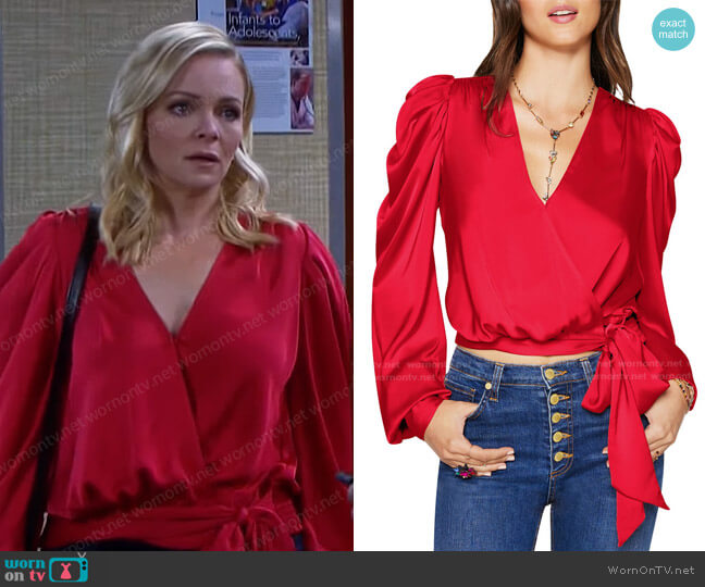 Ramy Brook Pauline Cropped Wrap Top worn by Belle Brady (Martha Madison) on Days of our Lives