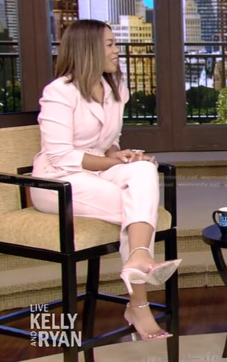 Regina Hall’s pink wrap jumpsuit and pumps on Live with Kelly and Ryan