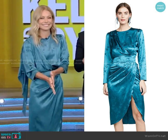 Ronny Kobo in Teal Jade Dress worn by Kelly Ripa on Live with Kelly and Ryan