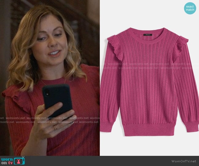 RW&Co Pointelle Frill Sweater worn by Sam (Rose McIver) on Ghosts