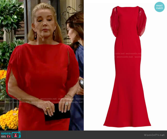 Safiyaa Crepe Draped-Side Gown worn by Nikki Reed Newman (Melody Thomas-Scott) on The Young and the Restless