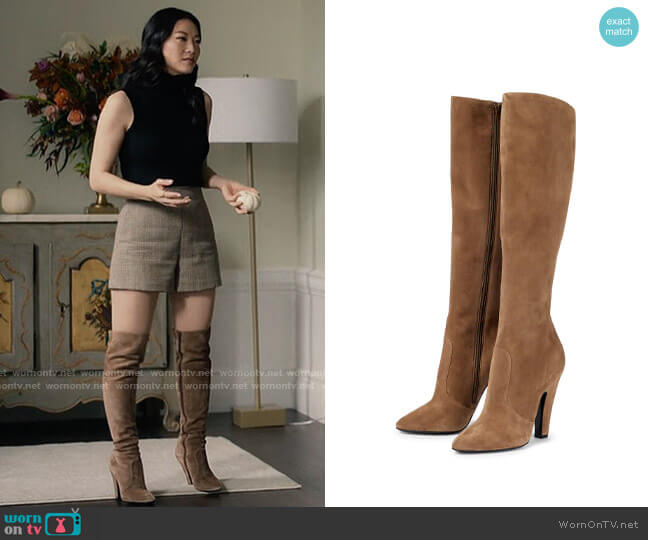 Saint Laurent 68 Suede Boots worn by Ingrid Yun (Arden Cho) on Partner Track