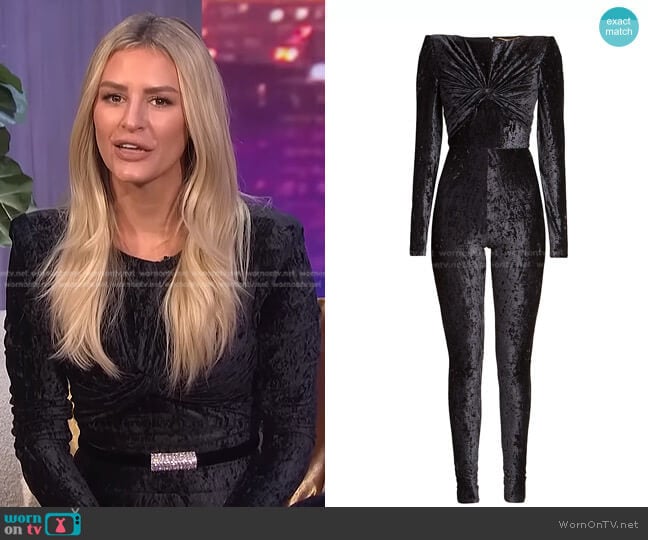 Saint Laurent Crushed Velvet Twist Jumpsuit worn by Morgan Stewart on E! News