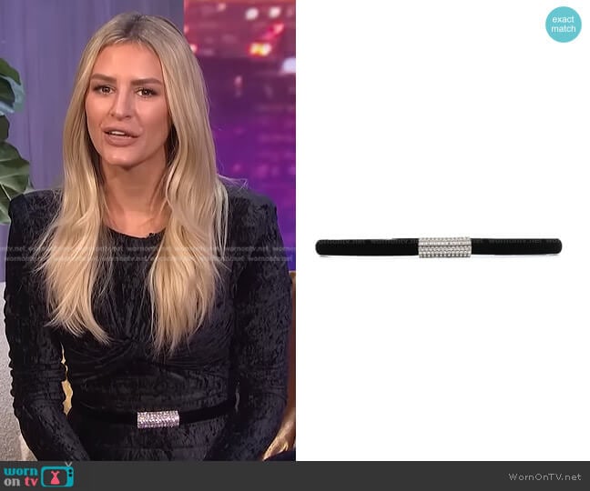 Saint Laurent Crystal-Embellished Velvet Belt worn by Morgan Stewart on E! News