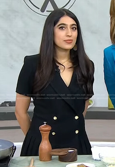 Samah Dada’s black double breasted pleated dress on Today