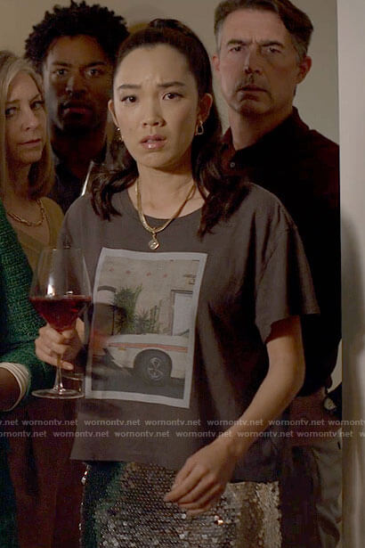 Sam's friend's car graphic tee on American Horror Stories