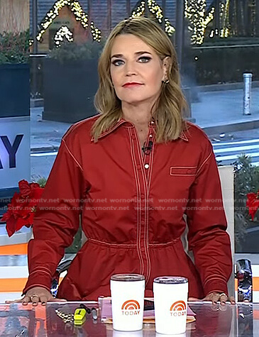 WornOnTV: Savannah’s red shirtdress with white stitching on Today ...