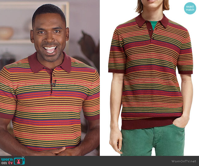 Scotch & Soda Structured Knit Organic Cotton Polo worn by Justin Sylvester on E! News