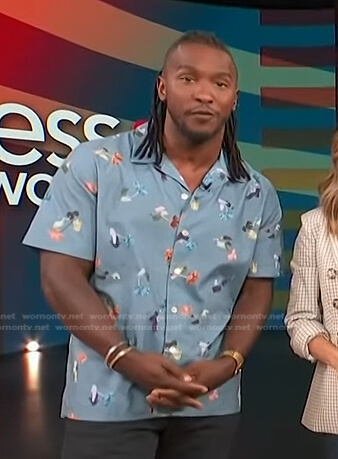 Scott’s blue floral shirt on Access Hollywood