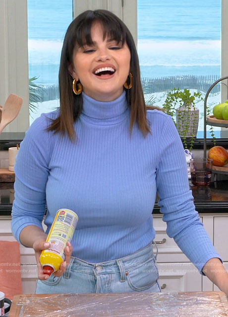 Selena Gomez’s blue turtleneck on Selena + Chef